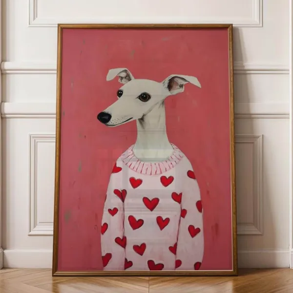 Whippet Dog Pink Wall Portrait Art Print