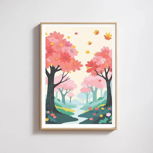 Tree Blossom Forest Illustrated Art Poster