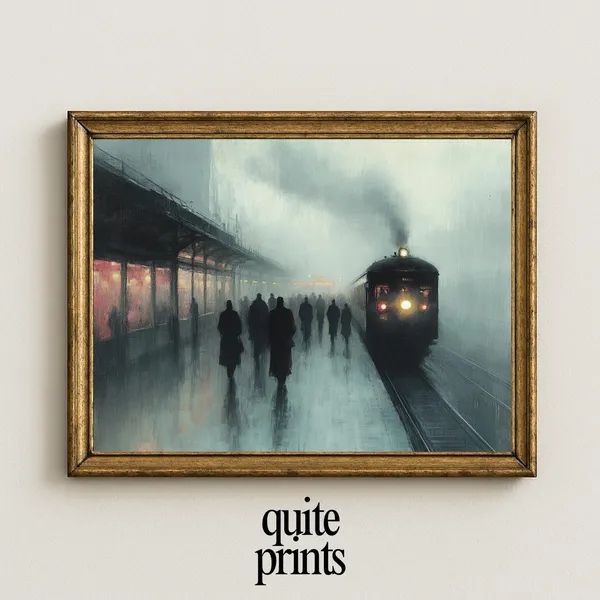 Impressionism Train Station Vintage Style Art Print