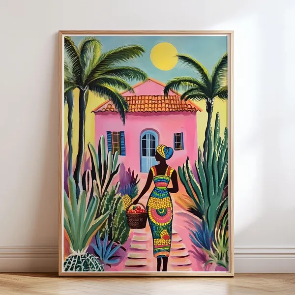 Afrocentric African Woman Art Print, Maximalist Boho