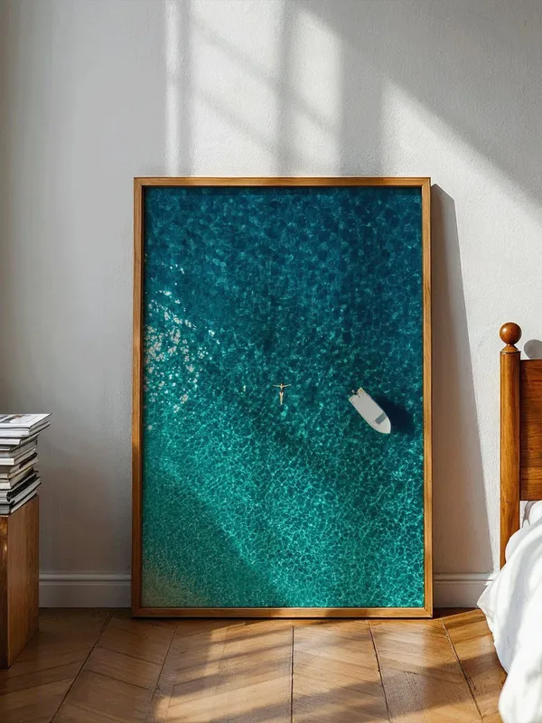 Ocean Aerial Photography Art Print, Minimalist Beach Decor