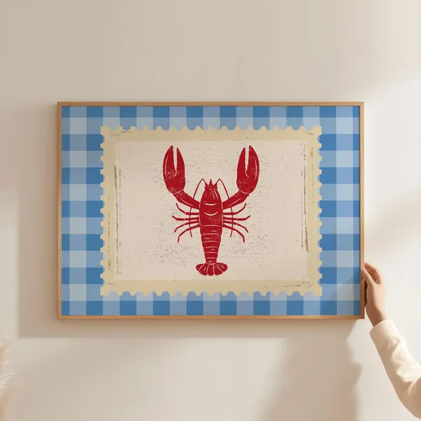 Lobster Wall Art Print, Vintage Coastal Kitchen Decor