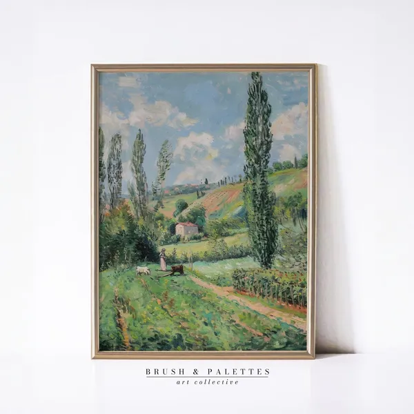 Vintage Countryside Pasture Art Print, Rustic Landscape