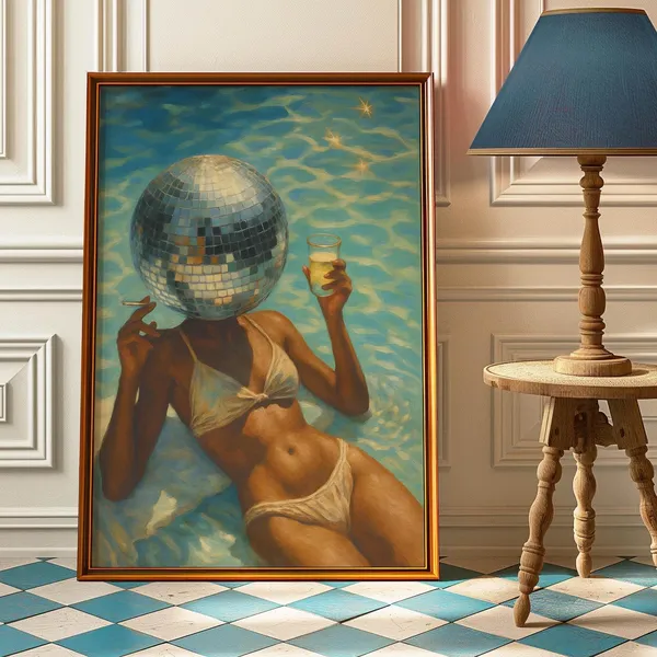 Disco Ball Woman With Cigarette Art Print