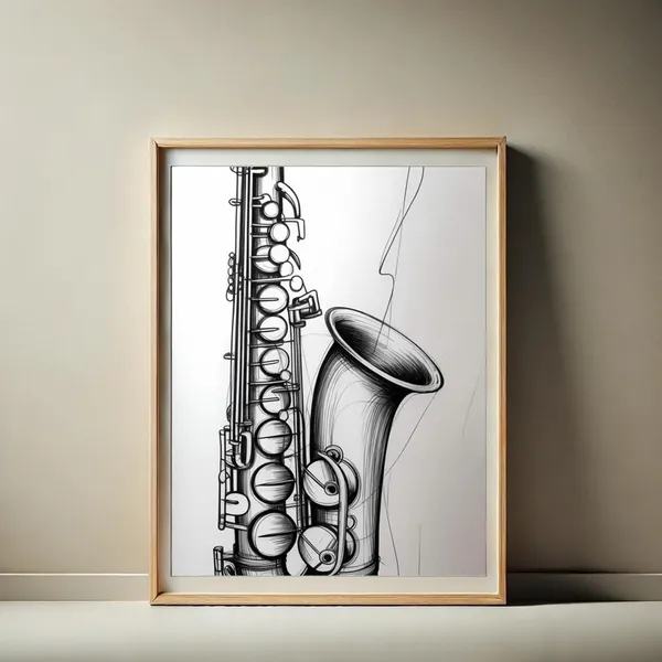 Black And White Saxophone Sketch Jazz Music Art Print