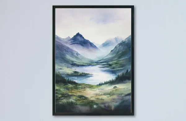 Scottish Highlands Watercolor Travel Poster, Landscape