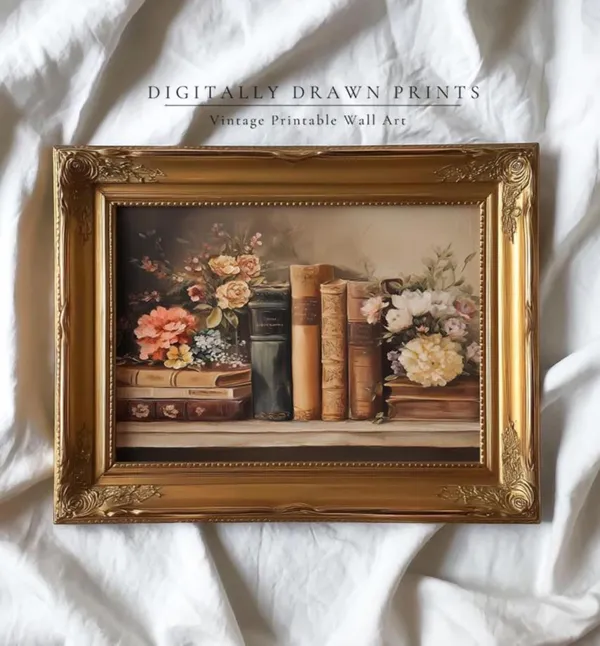 Summer Floral Book Art Print, Vintage Light Academia