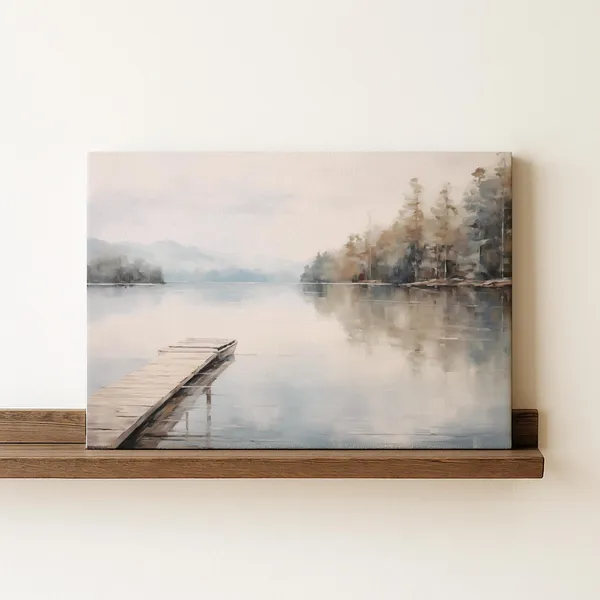 Lake Painting, Minimalist Oil Print Farmhouse Decor