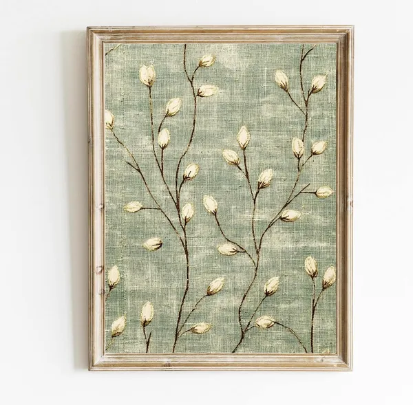 Spring Textile Sage Green And Beige Tapestry Art Print