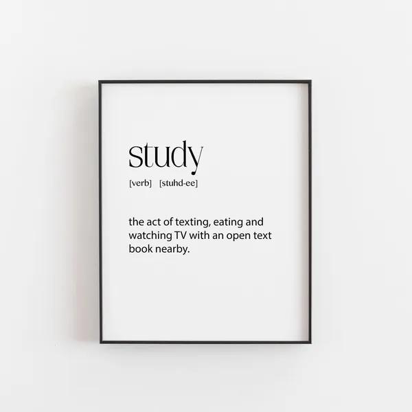 Funny Study Definition Print, College Humor Poster
