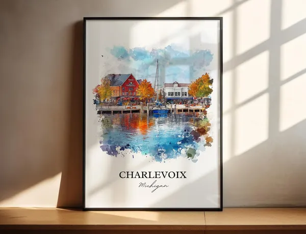 Charlevoix, MI Watercolor Travel Poster