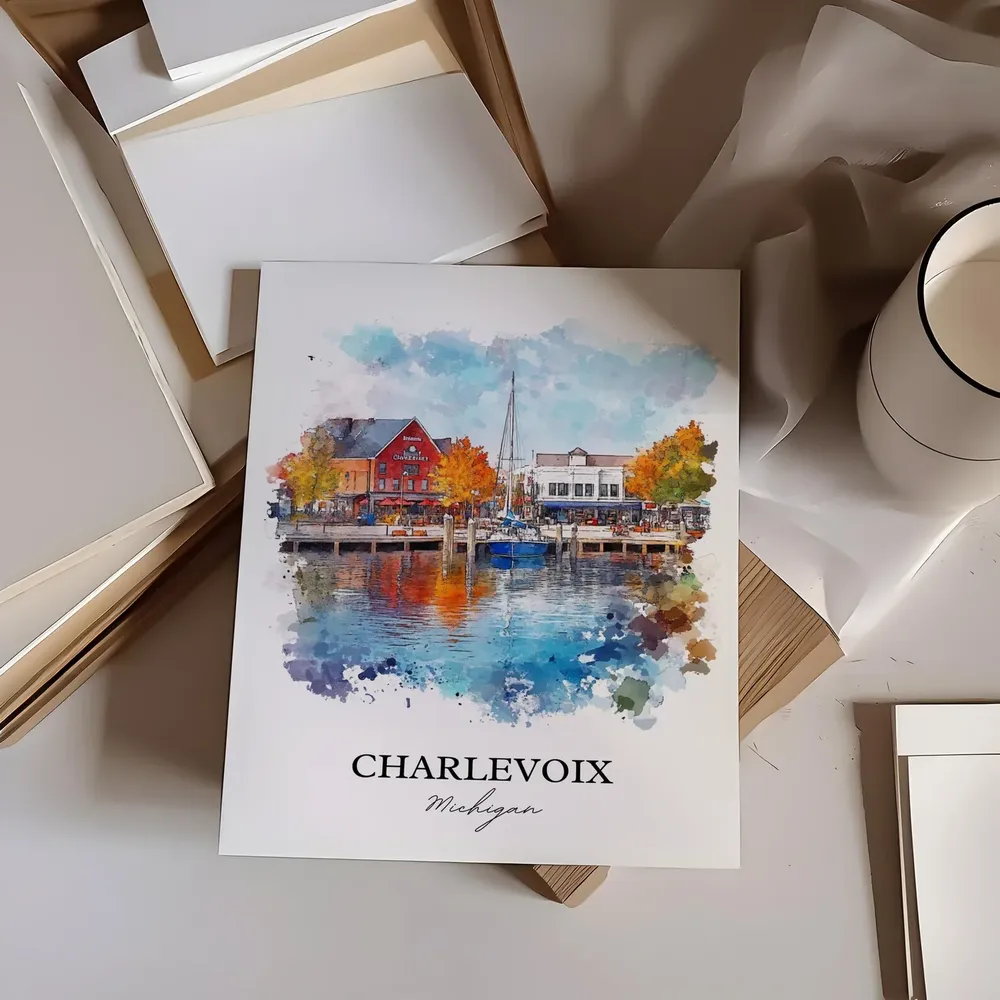 Charlevoix, MI Watercolor Travel Poster - Image 3