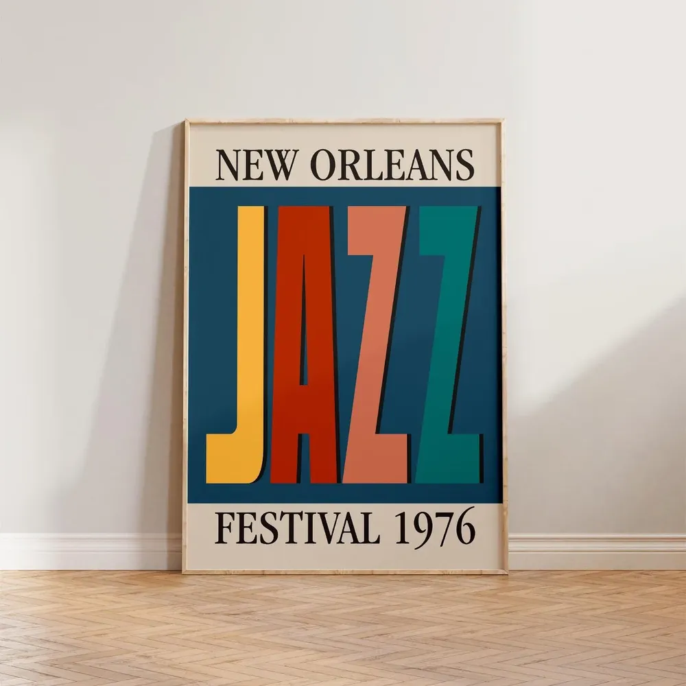 Retro Jazz Music Wall, New Orleans Festival Art Print
