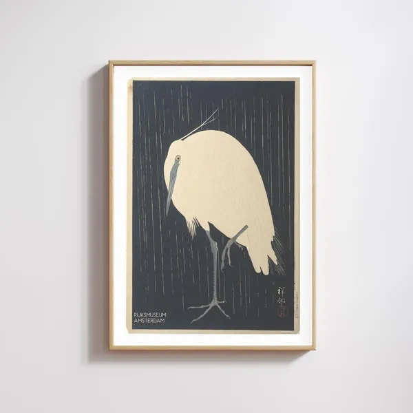 Japanese Heron Print, Vintage Japanese Nature Poster