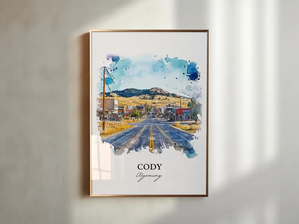 Cody Wyoming Watercolor Travel Poster, Housewarming - Image 5