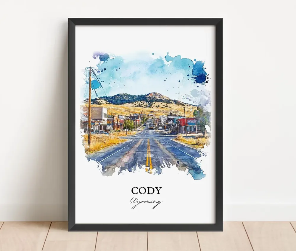 Cody Wyoming Watercolor Travel Poster, Housewarming - Image 2