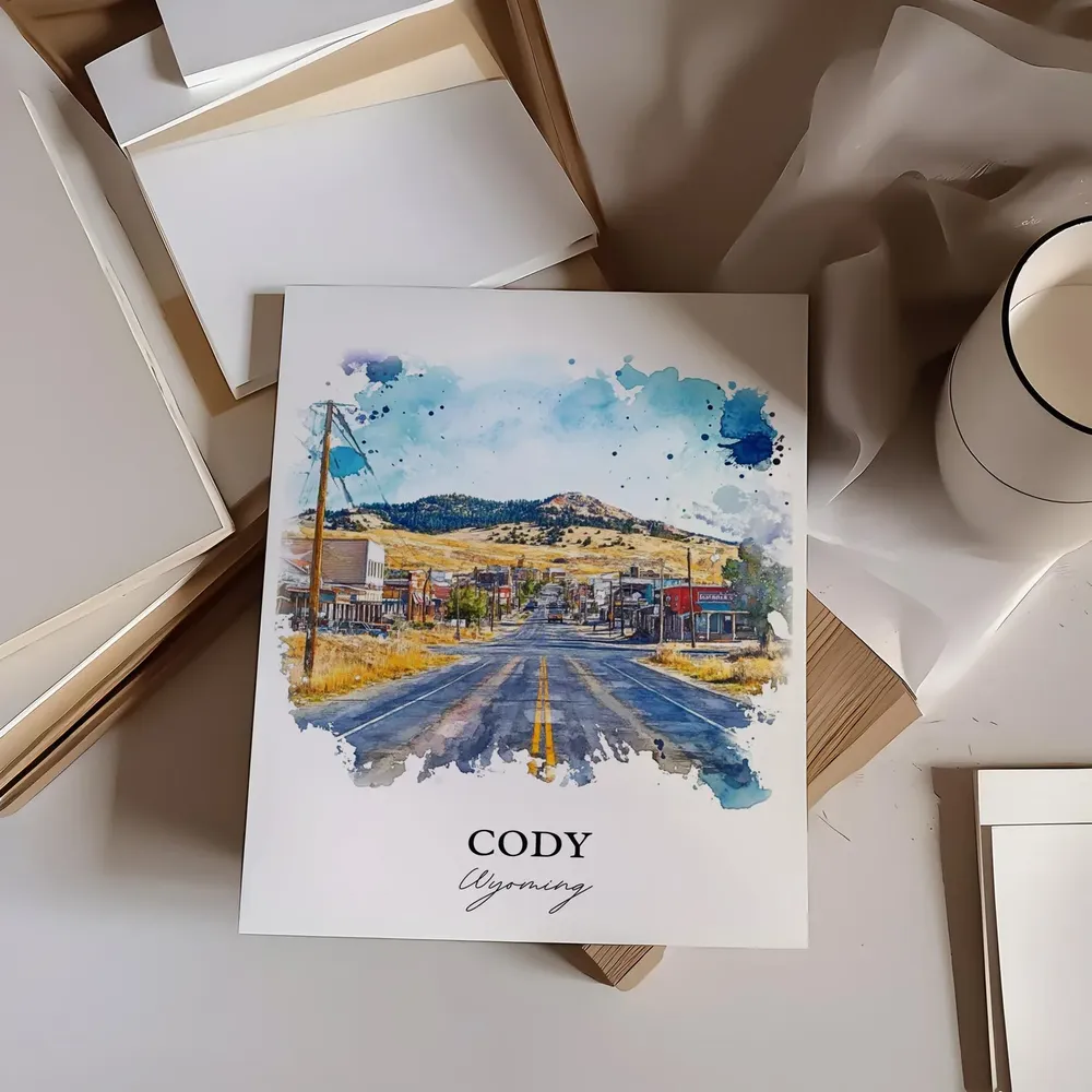 Cody Wyoming Watercolor Travel Poster, Housewarming - Image 3