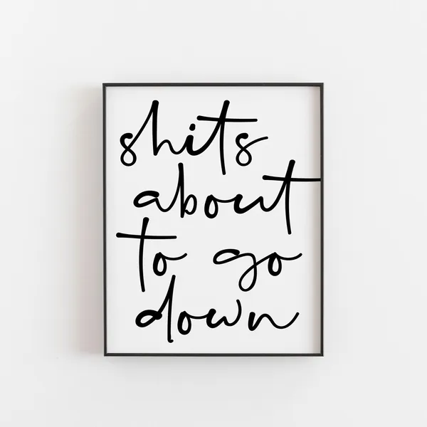 Shits About To Go Down Funny Bathroom Quote Art Print