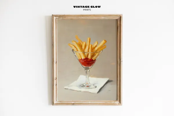 French Fries In Glass Quirky Food And Cocktail Art Print