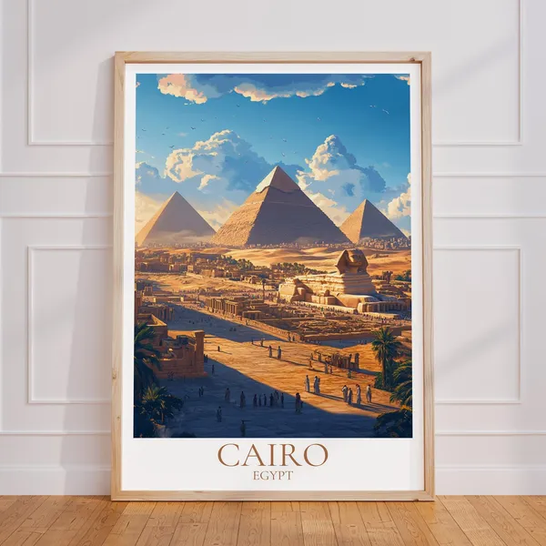 Cairo Vintage Travel Poster, Giza Pyramids Art Print