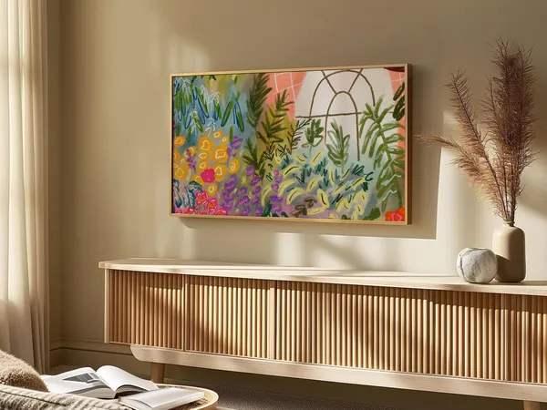 Botanical Garden Painting, Colorful Maximalist Eclectic Art Print