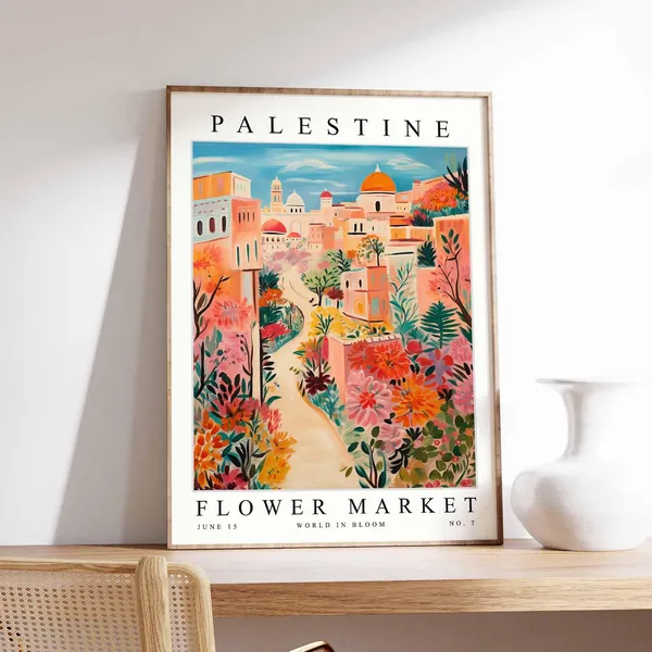 Palestine Flower Market Travel Poster, Botanical Decor