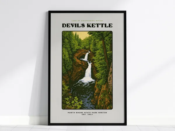Devils Kettle Vintage Travel Poster, Minnesota North Shore