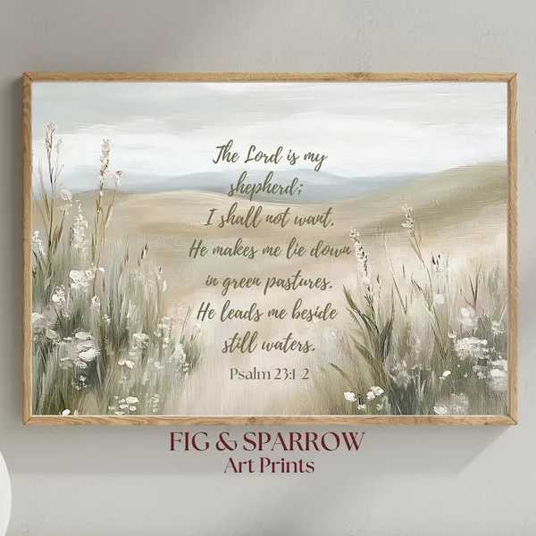 Psalm 23 Meadow Neutral Christian Scripture Art Print