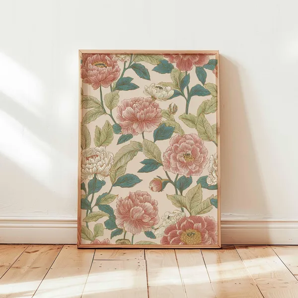 Vintage Floral Peony Print, Retro Botanical Art Print