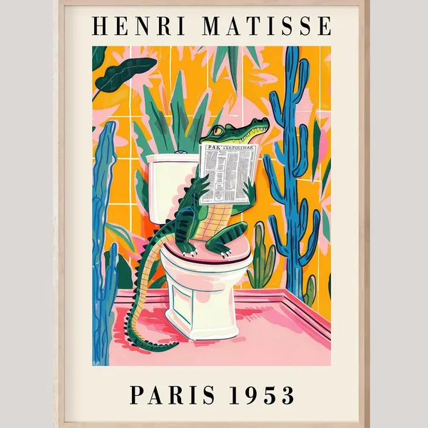Crocodile Bathroom Art Print, Matisse-Inspired Poster