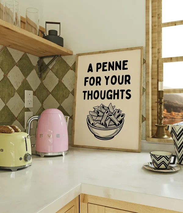 Penne For Your Thoughts Pasta Art Print, Kitchen Decor