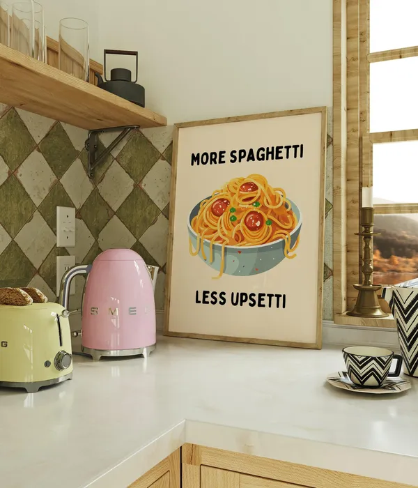 More Spaghetti Less Upsetti Retro Diner Poster