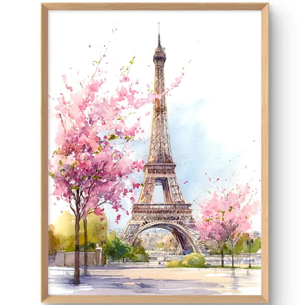 Eiffel Tower Art Print, Paris Spring Watercolor Poster