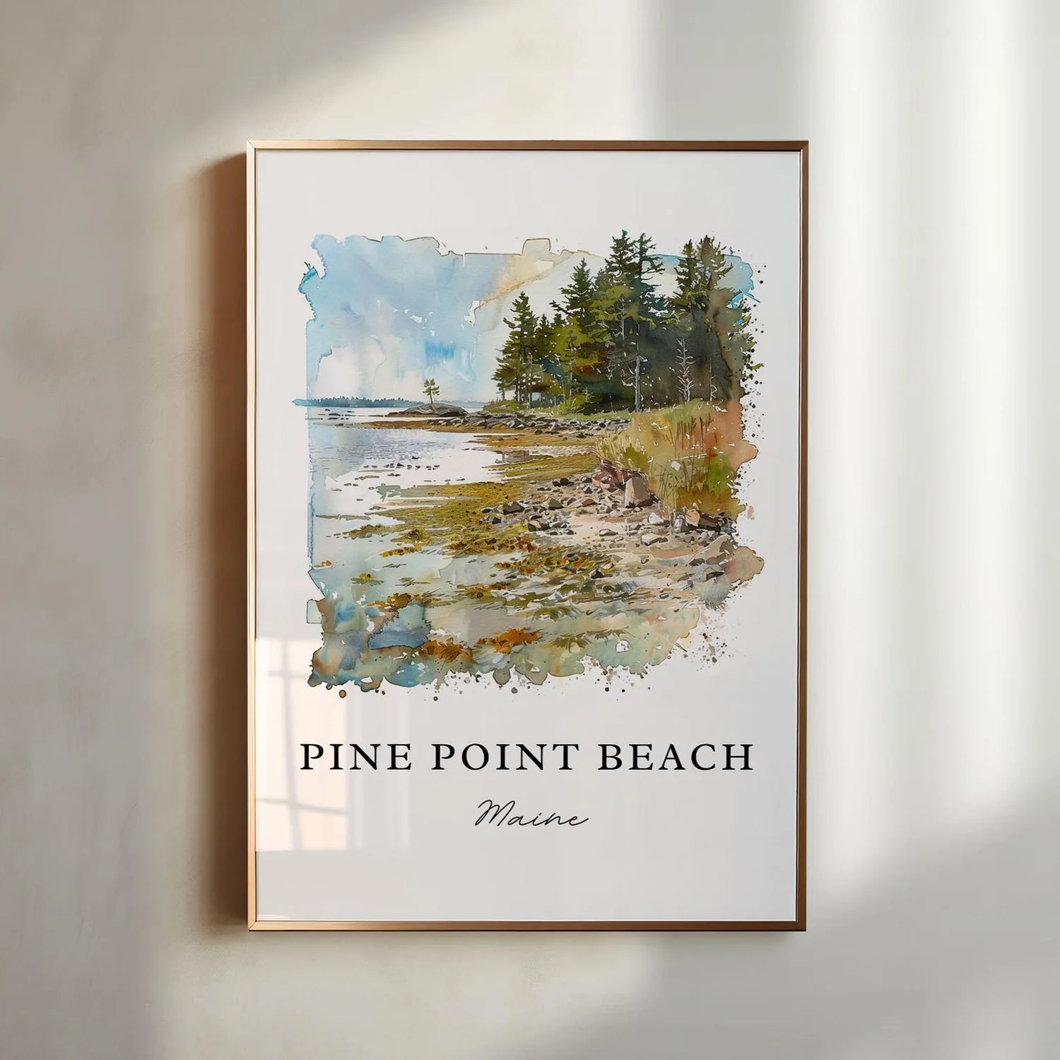 Pine Point Beach Maine Watercolor Travel Poster