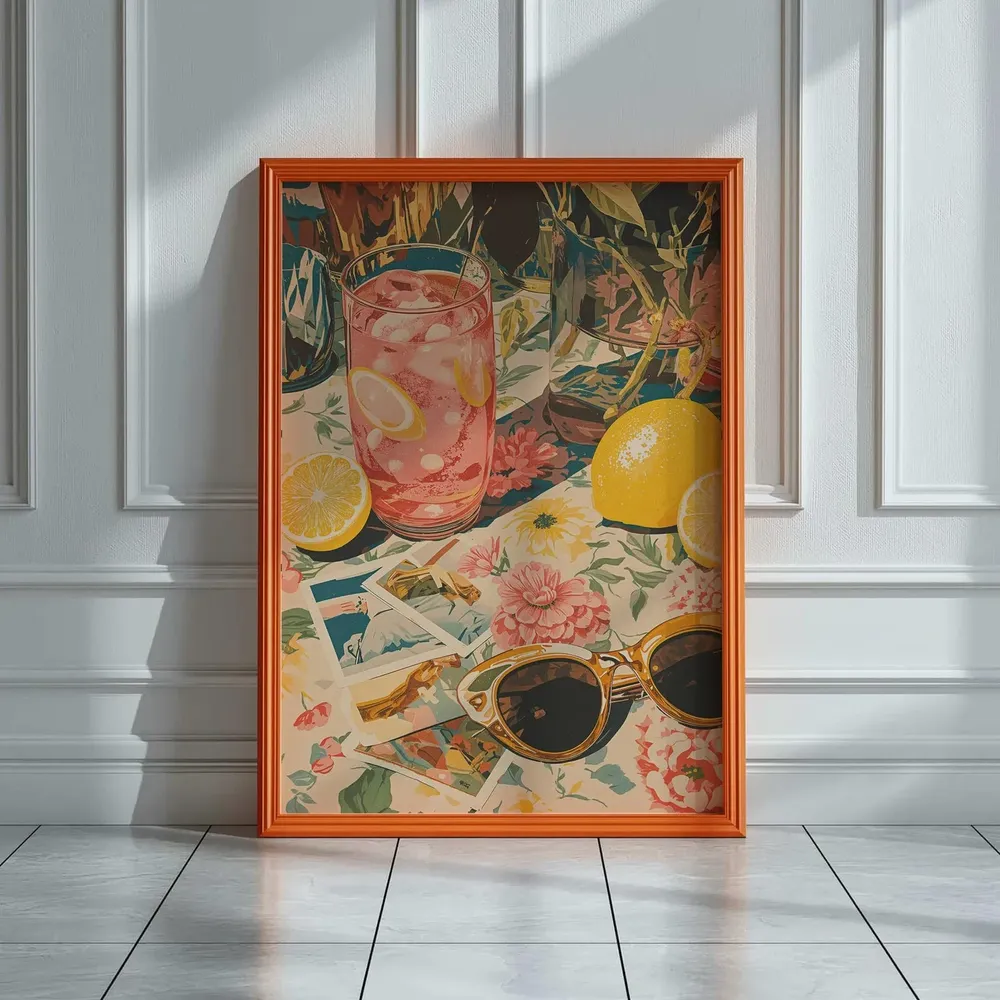 Retro Lemonade Floral Poster, Vintage Picnic Style
