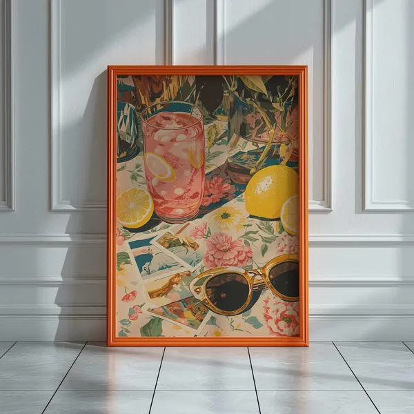 Retro Lemonade Floral Poster, Vintage Picnic Style