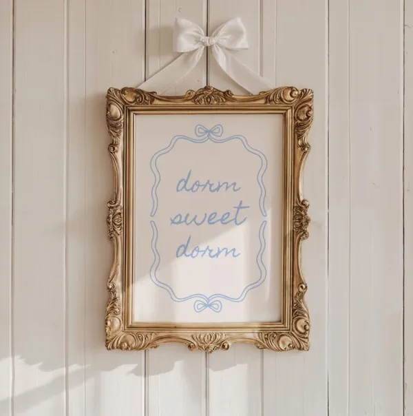 Preppy Blue Dorm Art Print, Coastal Bow Decor