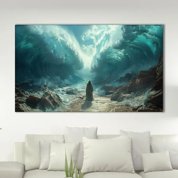 Moses Parting the Red Sea Art Print, Religious Decor