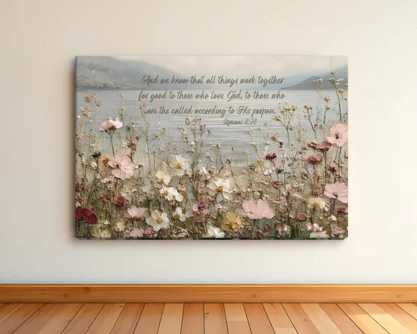 Romans 8:28 Scripture Art, Vintage Floral Landscape