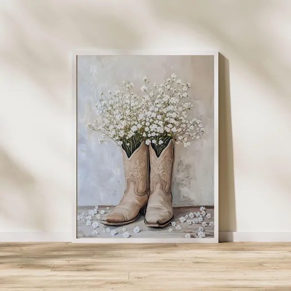 Coastal Cowgirl Boot With Flowers Art Print