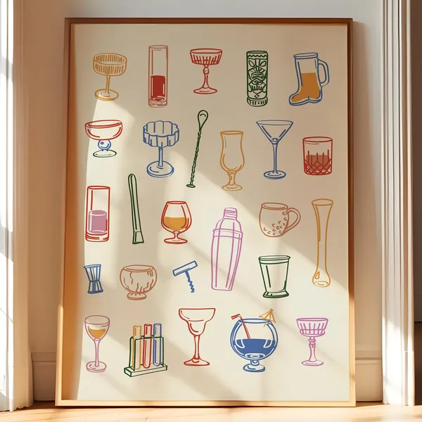 Cocktail Glass Mixology Poster, Bar Cart Decor