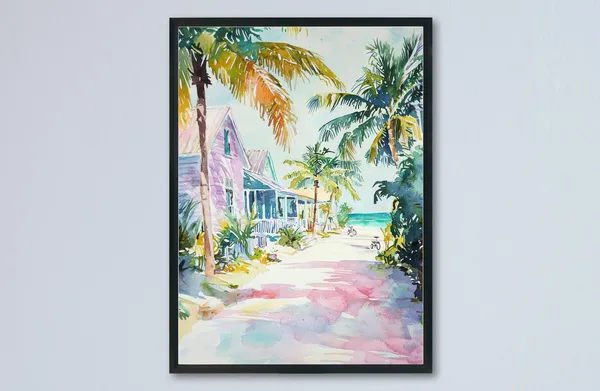 Key West Watercolor Travel Poster, Florida Coastal Decor