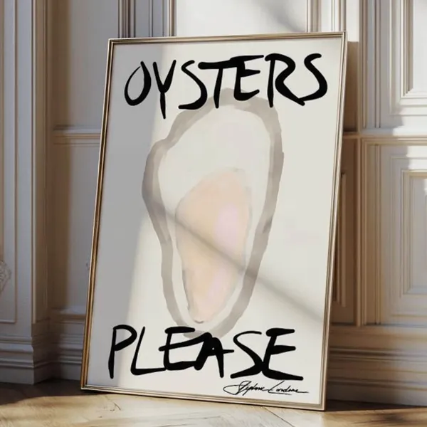 Oysters Please Retro Seafood Art Print, Kitchen Decor