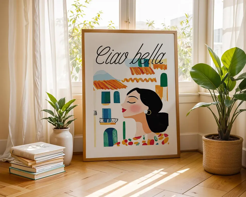 Ciao Bella Hello Beautiful Mediterranean Woman Travel Poster