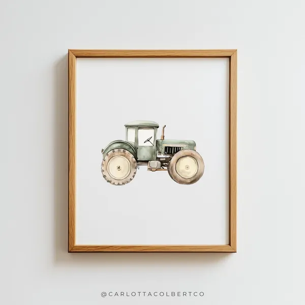 Green Tractor Print, Vintage Boys Nursery Decor
