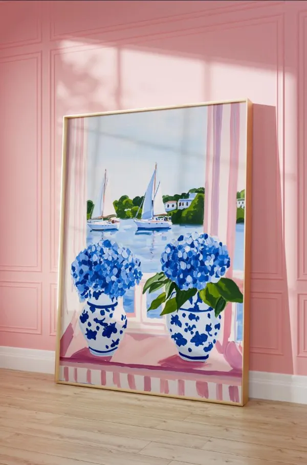 Pastel Coastal Sailboat Print, Southern Beach Scene