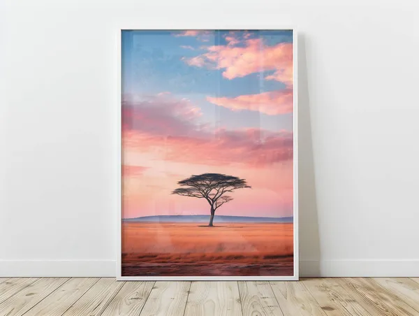 African Landscape Sunset Poster, Nature Wildlife Art