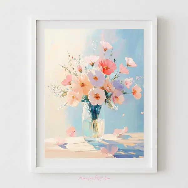 Pastel Floral Arrangement Art Print, Floral Still Life