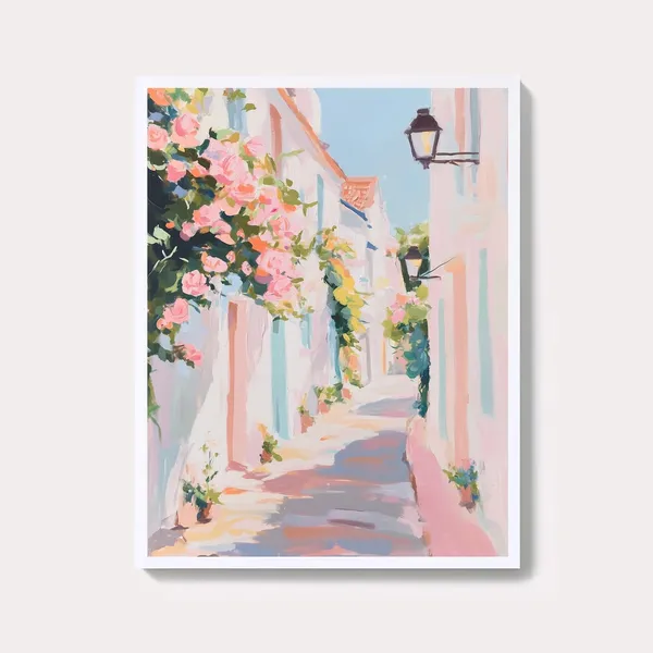 Pink Italian Alleyway Art Print, Retro Pastel Decor