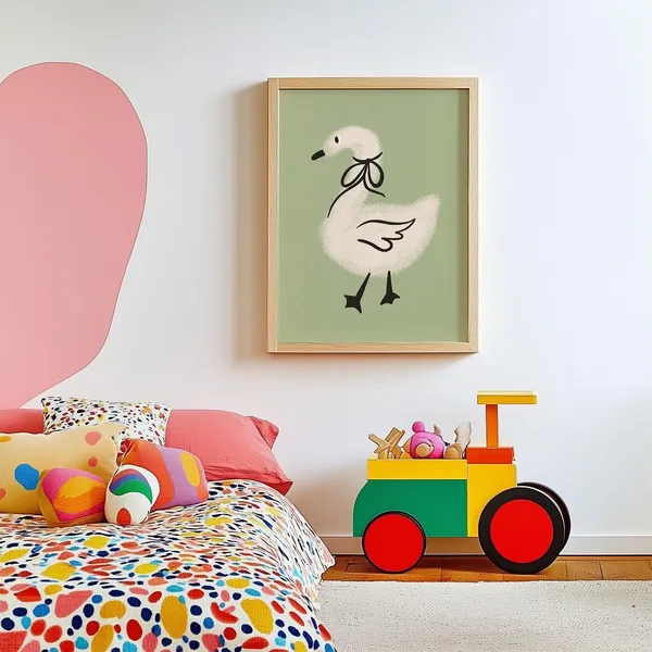 Sage Swan Nursery Print, Eclectic Retro Art Print